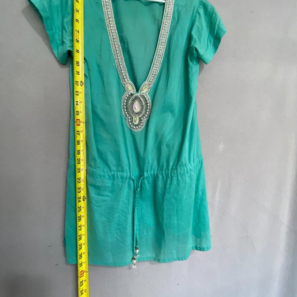 Twist n Wraps by Niki Lagoon Cotton Beaded Tunic Cover Up Dress Size M - Picture 3 of 6